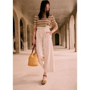 Sezane Striped Cream Pants